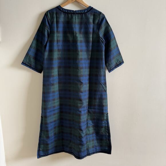 New Tuckernuck Jamie Blackwatch Plaid Maxi Dress Womens S Velvet Trimmed Tartan - Picture 4 of 16